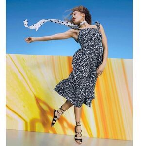 Rixo x Target Black White Floral Ruffle Midi Dress